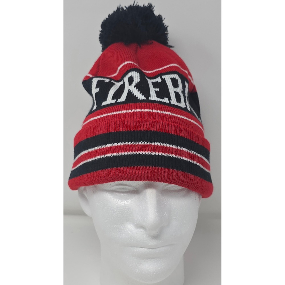 Fireball Whiskey Red‎ Black White Pom Pom Knit Beanie Winter Hat Cap OSFM